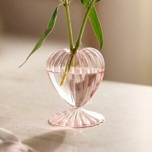 Anthropologie Pink Glass Heart Bud Vase